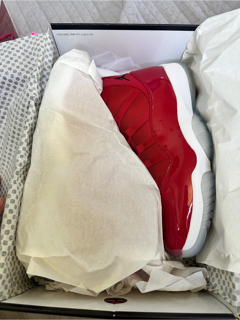 Air Jordan 11 Retro 'Win Like 96' Red Patent Leather Sneakers - Picture 7 of 11